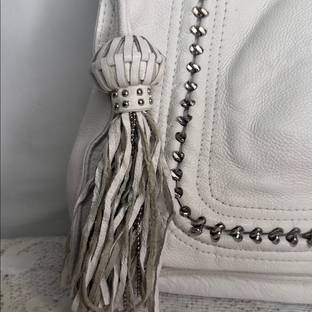 Vintage Fortuno Valentino leather white fringe tassel shoulder bag purse - Picture 5 of 9